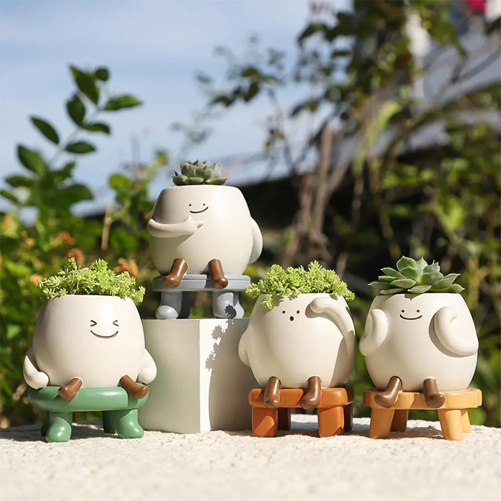 Cute Cartoon Design Flower Pot, Resin Succulent Pot, Creative Desktop Decorative Pot for Home Office Desk Garden Decoration