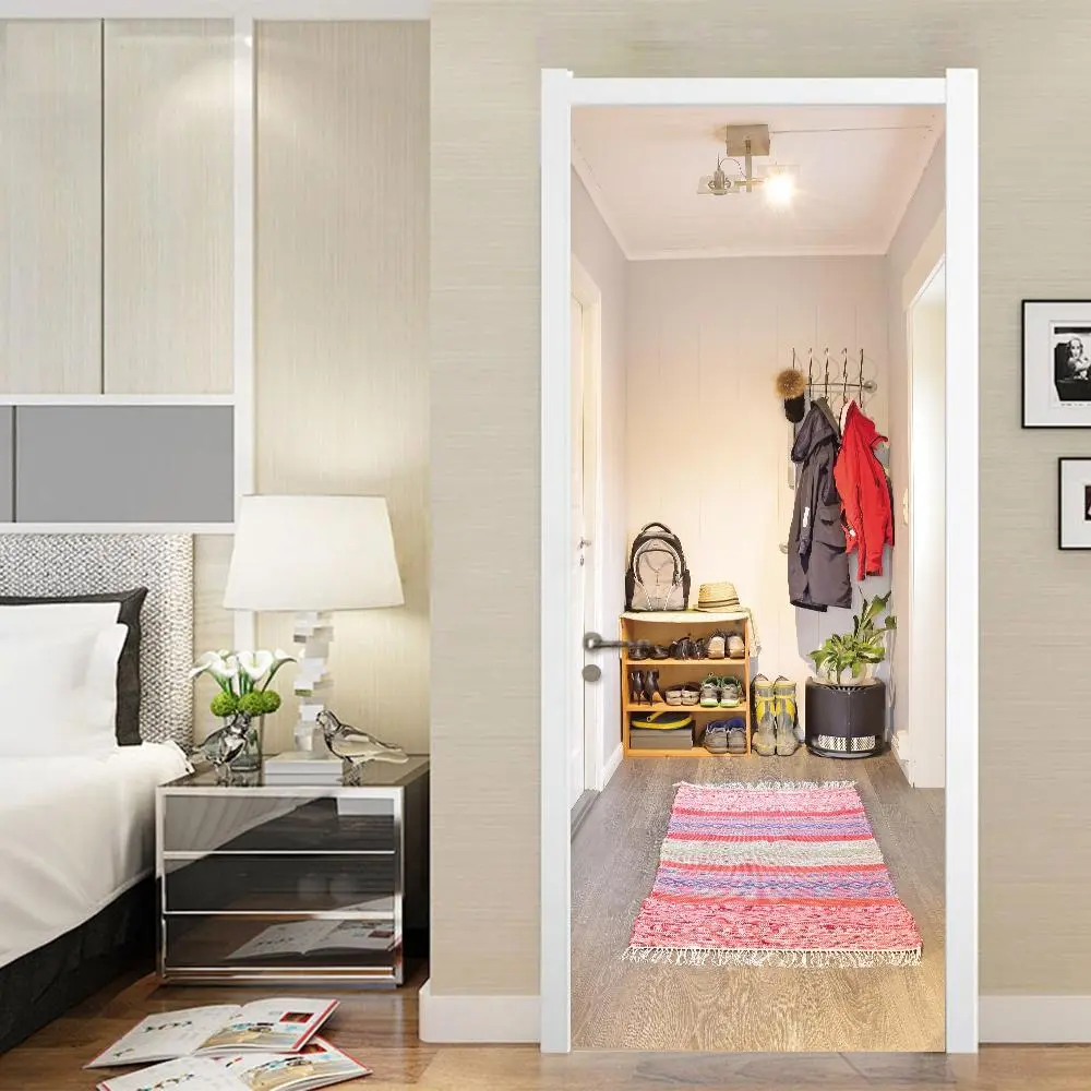 3D Door Sticker, 1 Set Self Adhesive Removable Waterproof Door Wallpaper, Decorative Sticker for Home, Office Door, Cabinet