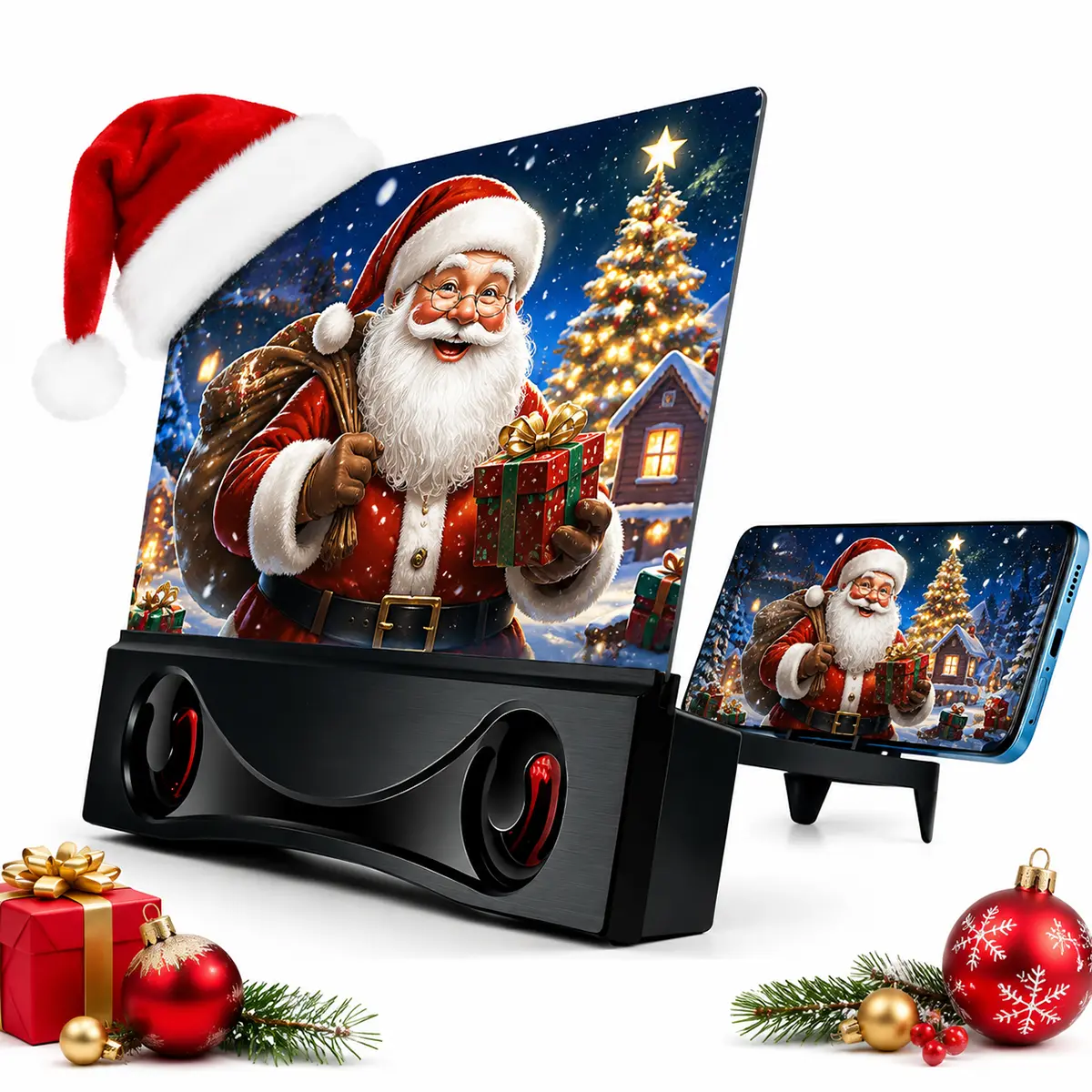 12 Inch Phone Screen Amplifier with Bluetooth Speaker Foldable Phone Holder Suit for All Smartphones,Foldable Compact Design, Lightweight for Travel, Camping, and Daily Use