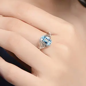 2 Carat (ctw) Aquamarine Ring Sterling Silver Aquamarine Rings For Women Vintage Oval Moissanite Engagement Rings For Women/Fiancee (5-9) jewelry