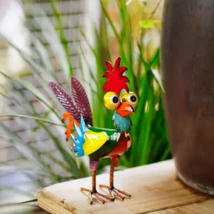 1pc Rustic Iron Chicken Statue - Colorful Garden Decor with Red Comb & Blue Feathers, Outdoor Yard Art for Farmhouse, Patio, Or Kitchen, Perfect Easter Gift, Chicken Decor