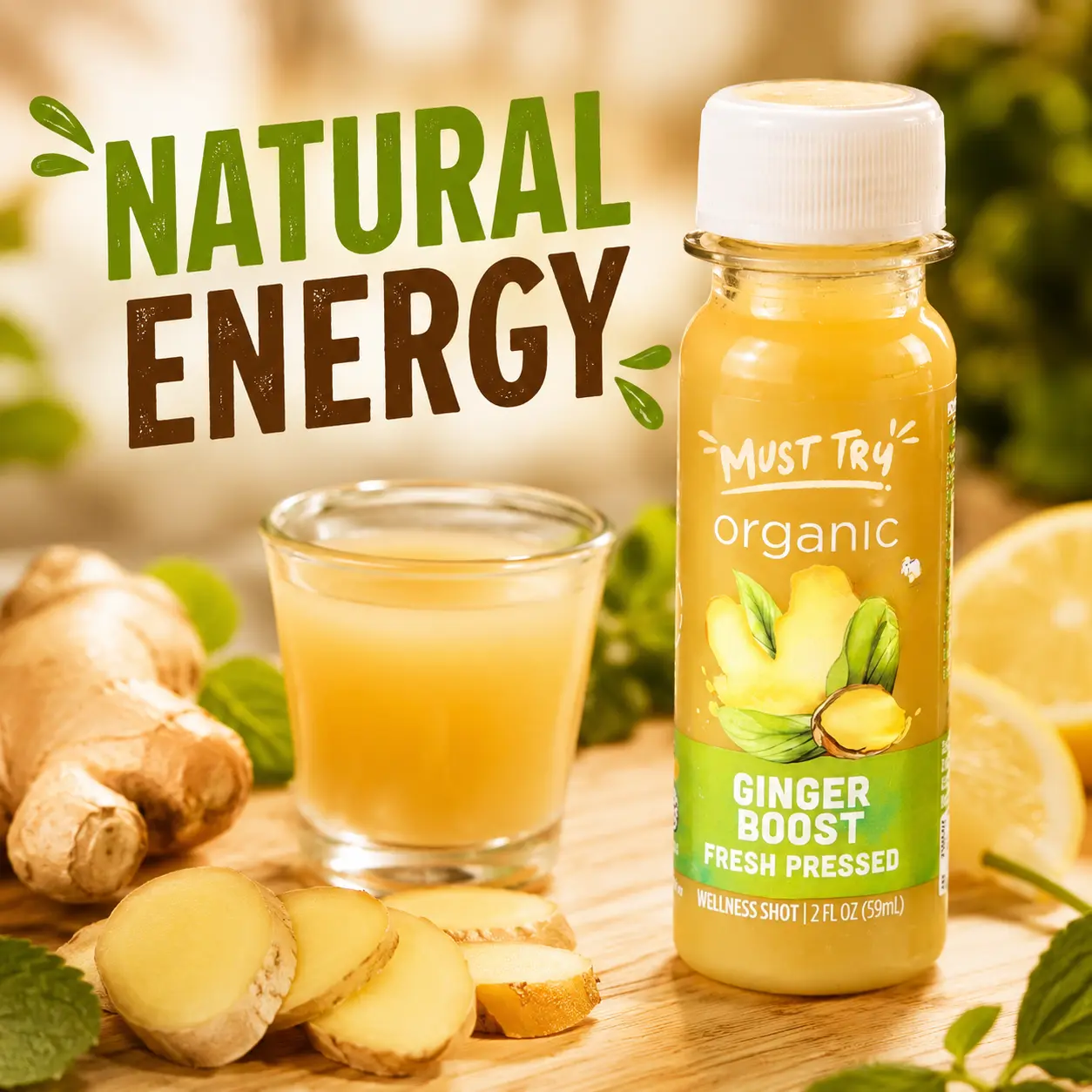Organic Ginger Beverage Shot Variety Pack, Ready to Drink Botanical Blend, Portable Single Serve Bottles, 4 Pack 2oz