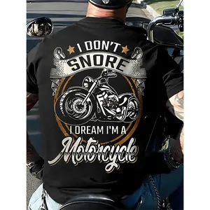 Mens Casual Motorcycle Print Short Sleeve Crew Neck T-Shirt - Soft Slight Stretch Polyester Blend Fabric, Regular Fit, Weekend Casual Wear for Outdoor Activities - All-Season, Breathable, and Comfortable