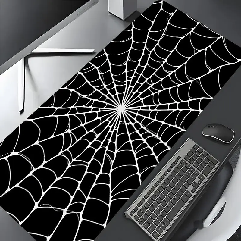 Black White Gothic Spider Web Design Large Gaming Mouse Pad, Corporate Work Desk Accessories, Desktop Protection Pad, Washable Rubber Pad Non-Slip Lock Edge, Suitable For Home Office, Gift for Family and friends, Desk Accessories