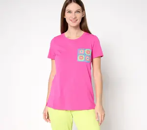 Belle by Kim Gravel Crochet Pocket Short Sleeve Top
