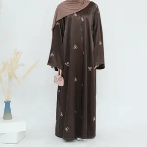 Bow Embroidered Cardigan Abaya - Elegant Design with Bow Detail, Ideal for Casual Wear