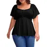 Eytino Women Plus Size Sweetheart Neck Short Sleeve Shirred Peplum Rib Blouse Tops Shirts(1X-5X)