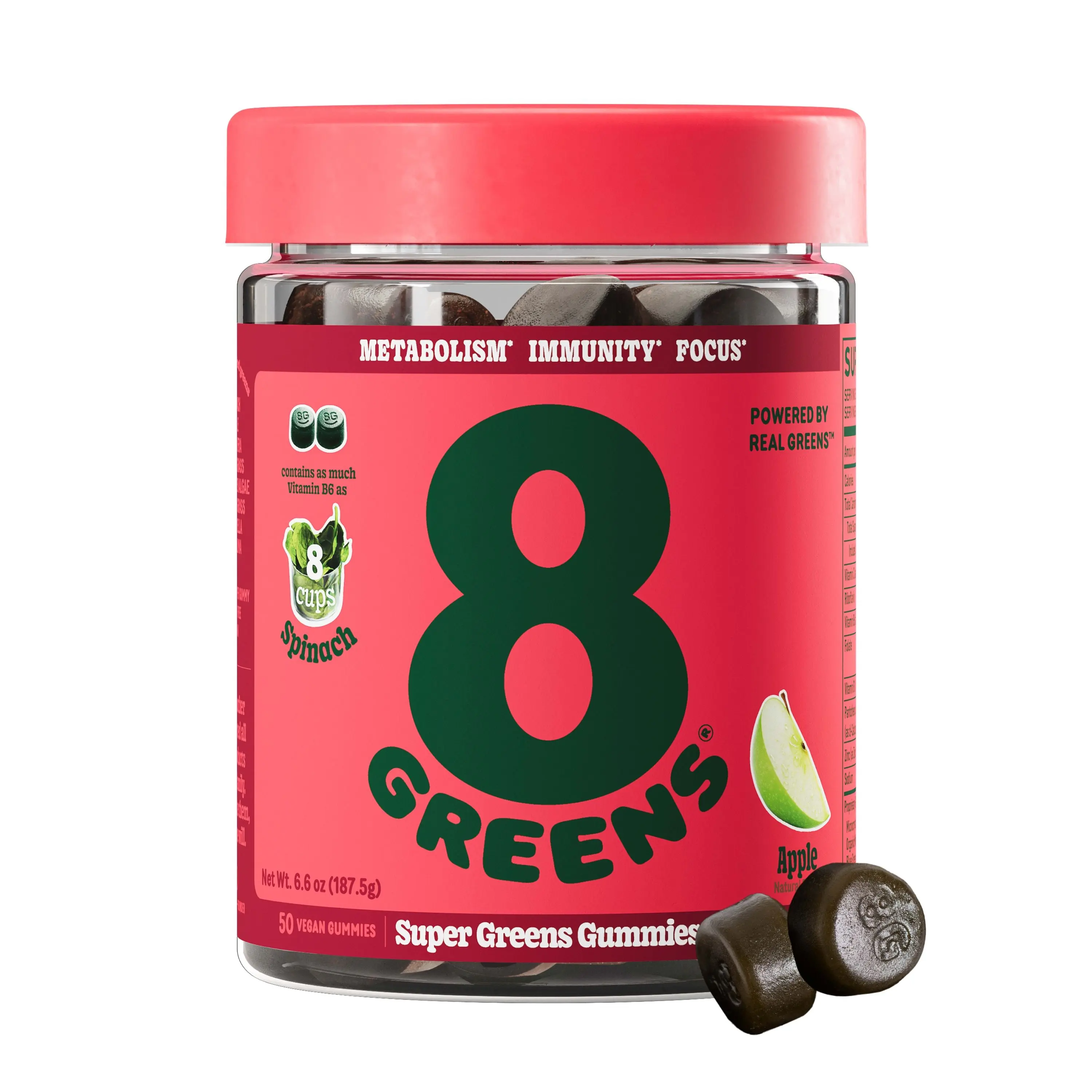 8Greens Super Greens Gummies Apple Flavor - Supports Immunity & Focus with Real Greens