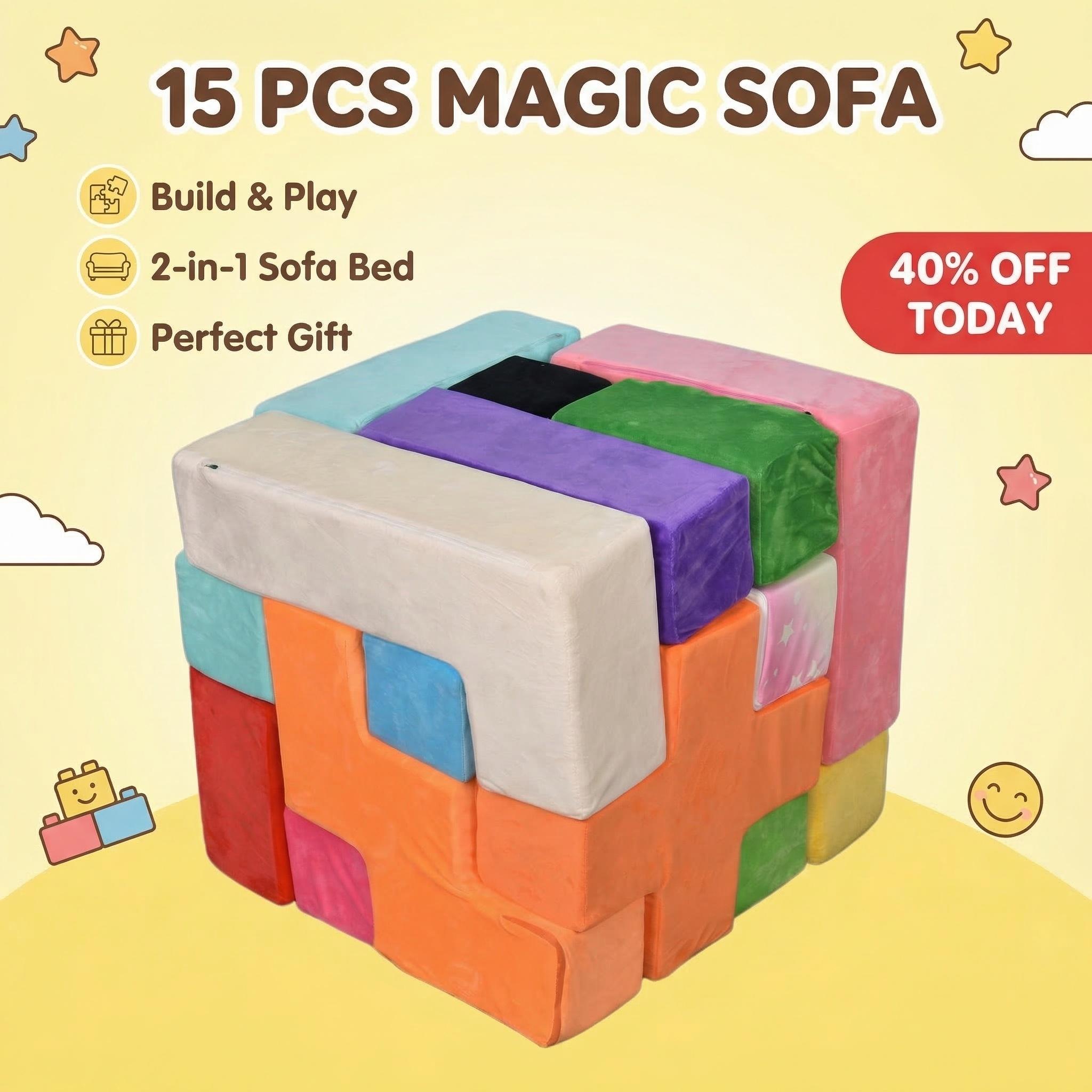 Modular Play Couch, Convertible Kids Sofa to Toddler Lounge Bed, Block Splicing Foam Furniture for 3+ Years Old, Comfy Children Couch for Christmas & Birthday Gifts