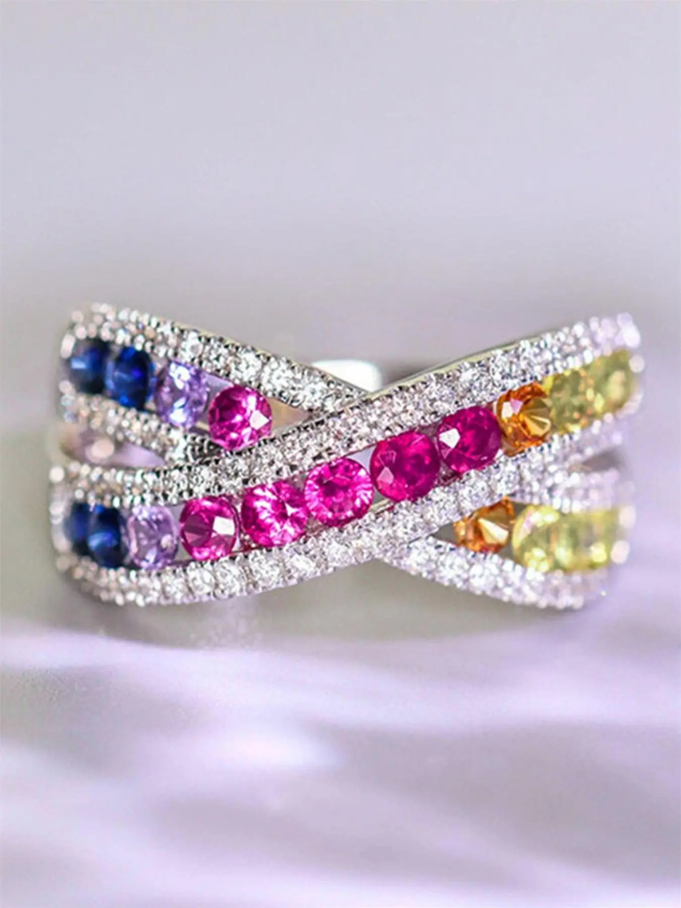 Fashion Colorful Rhinestone Decorated Ring, Fashionable Jewelry, Wedding Engagement Bridal Jewelry Gift for Women, Casual Jewelry for Party, Daily Clothing Decor, Statement Multi Ring, Fashion Rings, Jewelry Open Ring, Stacking Rings