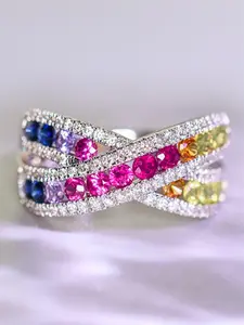 Hot Fashion Colorful Rhinestone Decorated Ring,  Wedding Engagement Bridal Jewelry Gift for Women, Casual Jewelry for Party, Daily Clothing Decor, Statement Multi Ring, Fashion Rings