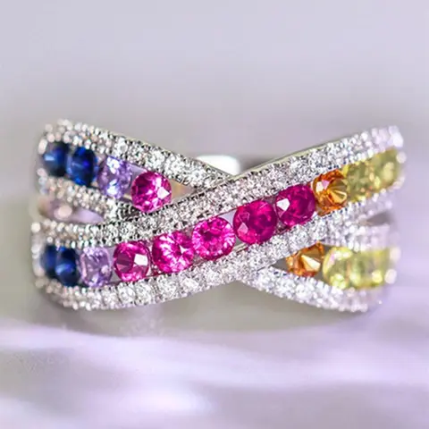 Fashion Colorful Rhinestone Decorated Ring, Fashionable Jewelry, Wedding Engagement Bridal Jewelry Gift for Women, Casual Jewelry for Party, Daily Clothing Decor, Statement Multi Ring, Fashion Rings, Jewelry Open Ring, Stacking Rings