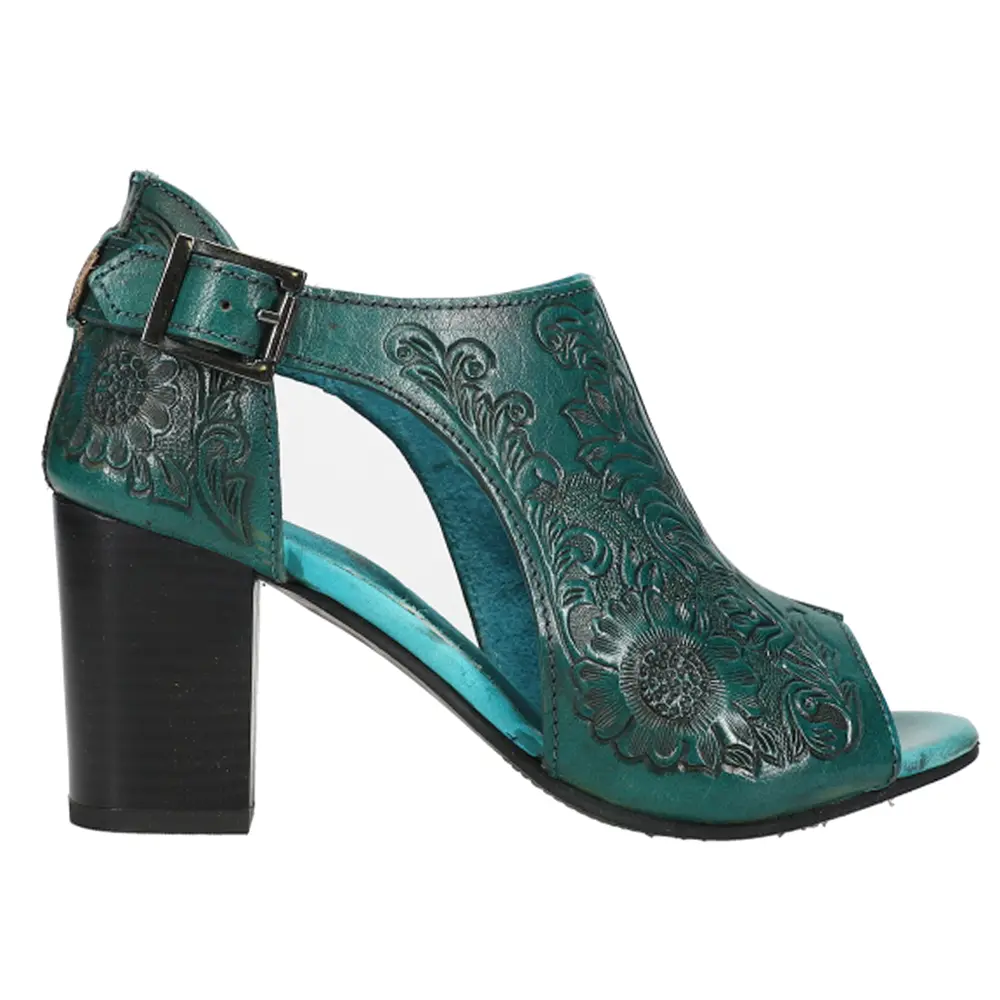 ROPER Womens Mika Floral Embossed Block  Casual Sandals Casual Mid Heel 2-3" - Blue