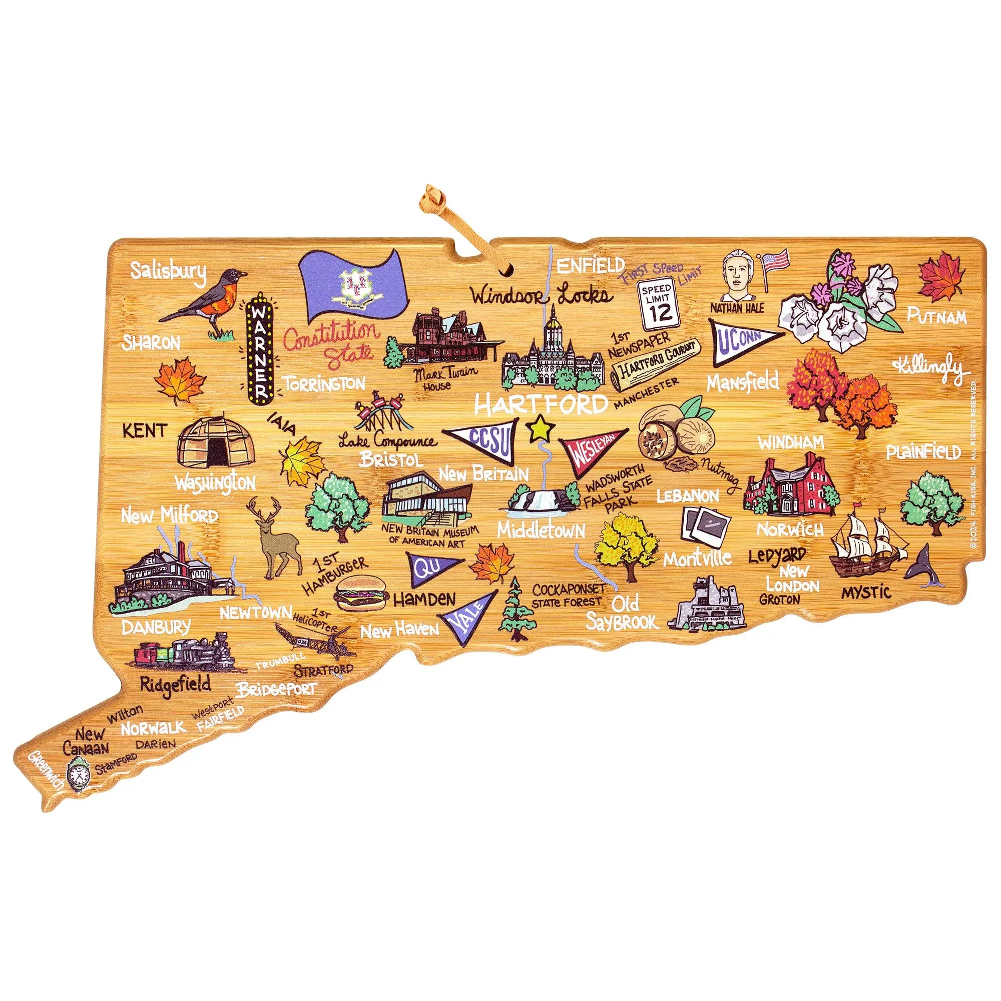 Connecticut Cutting Board with Artwork by Fish Kiss™