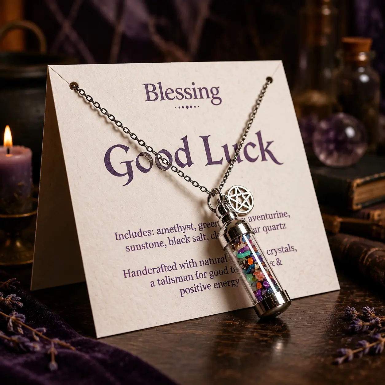 Mystical Witchcraft Aesthetic Crystal Necklace - Gothic Pentagram Pagan Amulet, Vibrant Crystal, Stainless Steel Chain for Spiritual Protection, 2026 Memorial Day Summer Gift