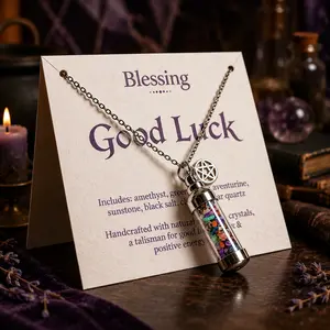 Women's Mystical Wishing Bottle Necklace - Witchy Unique Accessories with Colorful Crystal, Pentagram Pendant Pagan Amulet, Stainless Steel Chain for Spiritual Protection, Summer Gift for 2026 Memorial Day Campaign,summerwins