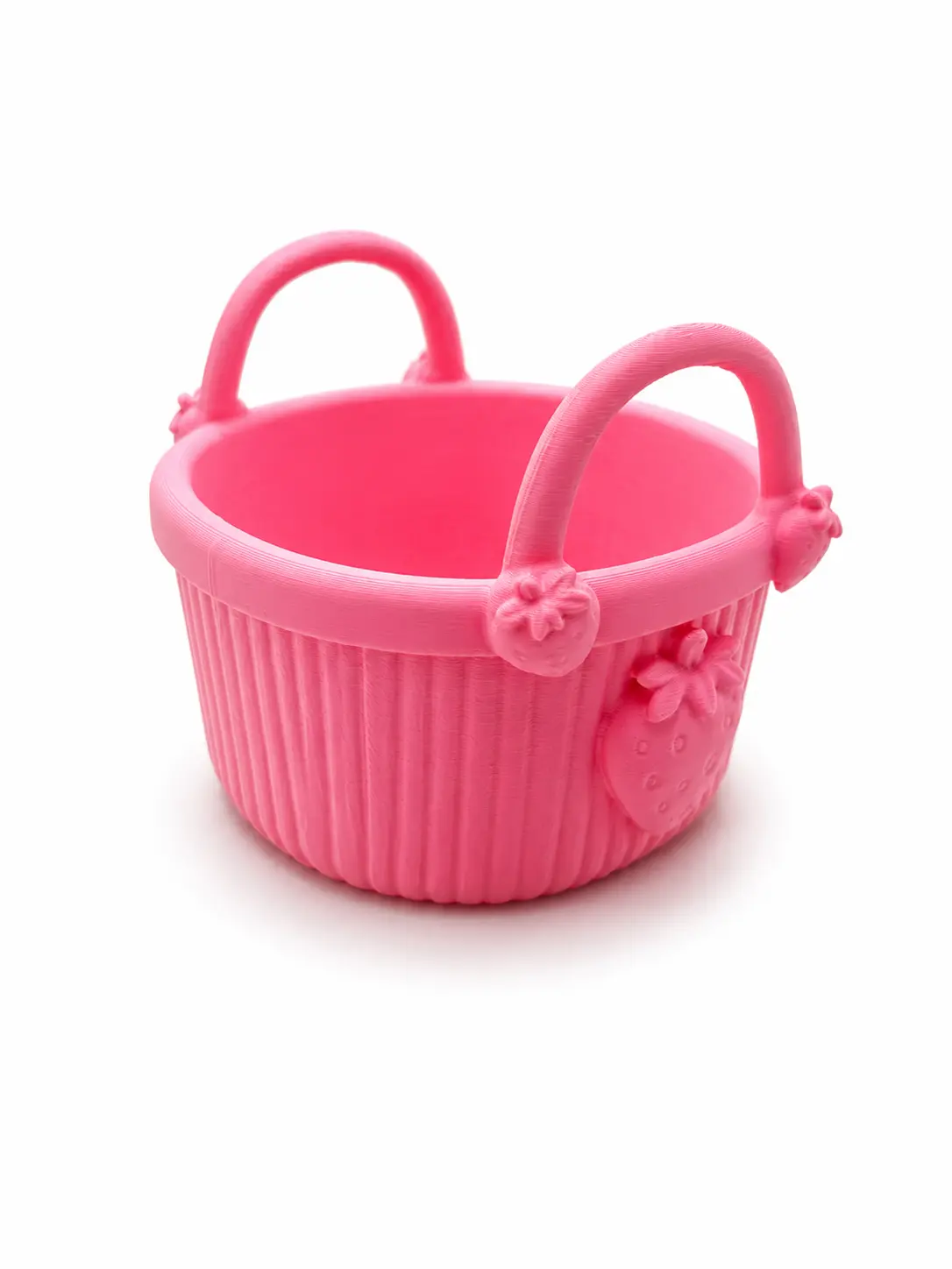 Strawberry Basket Caddy (5"×6") — Cute Pink 3D Printed Trinket, Makeup & Mini Storage Organizer