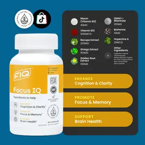 Focus IQ - Natural Brain Supplement with Bacopa Extract & Gingko Biloba for Cognition, Memory, and Energy Support