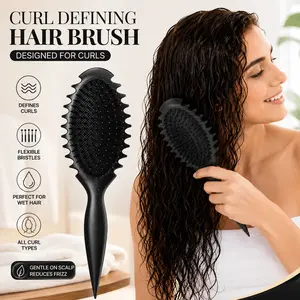 1PC Curl Defining Hair Brush for Wet Curly, Wavy & Coily Hair, Detangling Styling Brush with Flexible Anti-Static Bristles for Curl Clumps, Hair Separation & Volume, Professional Curly Hair Comb for Women