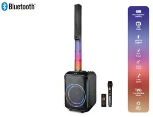 IQ Sound IQ-8510BT Portable 10-Inch PA Speaker System with Column Array 160W RMS Bluetooth LED Lights TWS FM USB AUX Mic/Guitar Inputs 7200mAh Battery