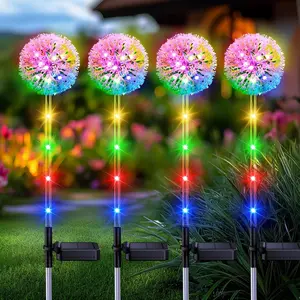 SummerVibes Solar Garden Lights Outdoor Decorations: 4 Pack Dandelion Flower Lights, 2 Modes Colorful 16 LED Landscape Light, Waterproof Artificial Flowers for Yard, Patio, Pathway Decor, Gifts for Women Mom
