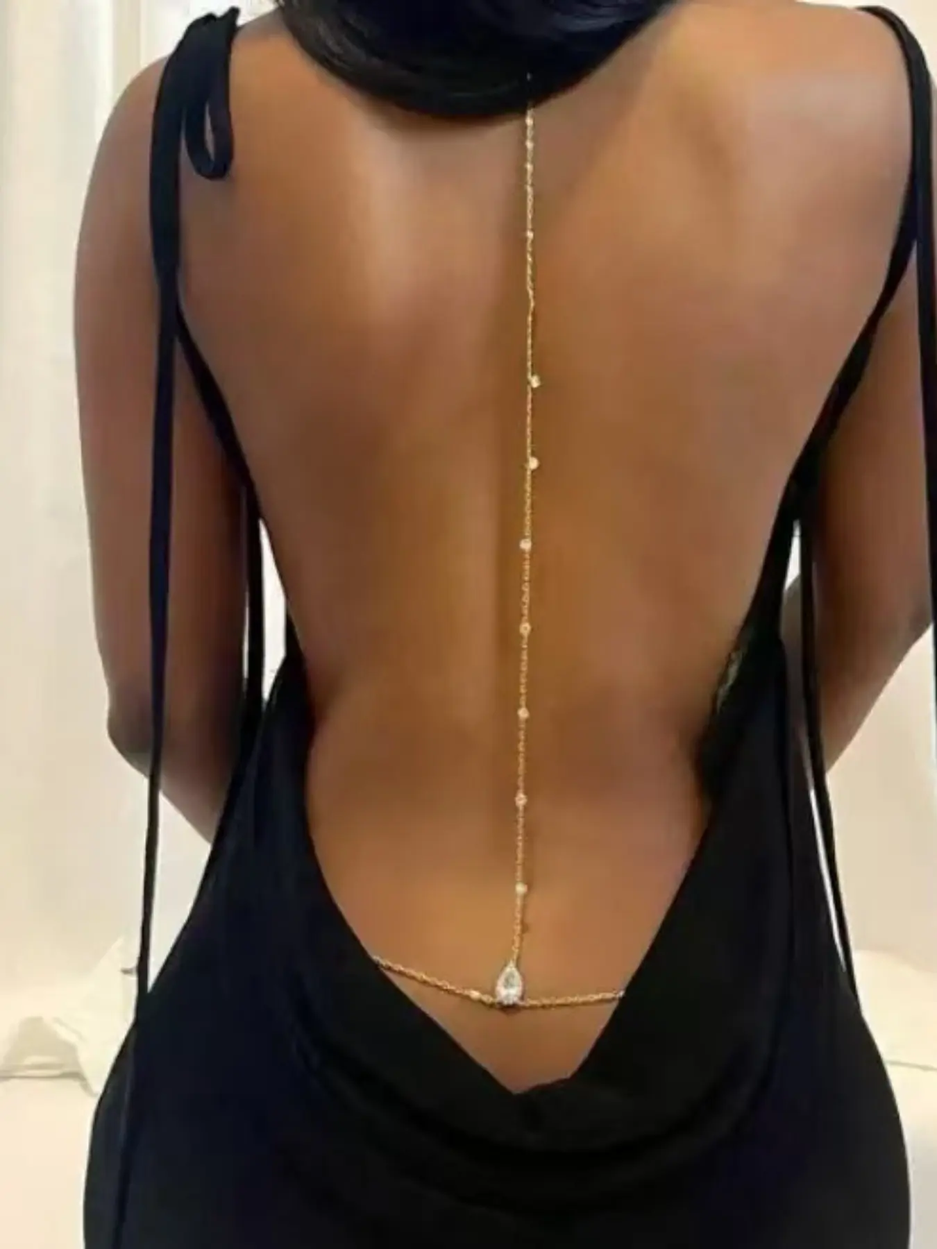 Elegant Backless Body Chain for Women, Zircon Drop Necklace, Fashion Wedding Accessory, Luxurious Bride Jewelry, Beach Body Chain, Bling Chain