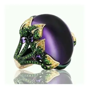 Milangirl Big Oval Purple Crystal Zircon Rings for Women Vintage Fashion Rose Gold Color Engagement Ring Valentine's Day Gift