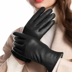 Sheepskin Genuine Leather Gloves, Gloves for Cold Weather Autumn & Winter, Full Finger Gloves for Women, Velvet Thermal Lining, Soft And Warm, uch Screen Gloves, Outdoor, High Quality Gloves.Christmas & Thanksgivi, Christmas Eve, Christmas Gifts