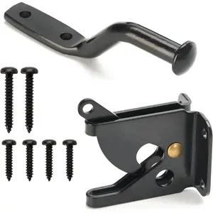 Self Locking Automatic Gravity Lever Fence Gate Latch, Durable Black Steel for Outdoor Garden Yard Fence Door