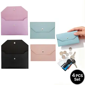 4PCS PU Leather Cash Envelope Wallet - Reusable Money Envelopes for Women, Budgeting & Money Organizer(Black, Purple, Pink, Light Blue)