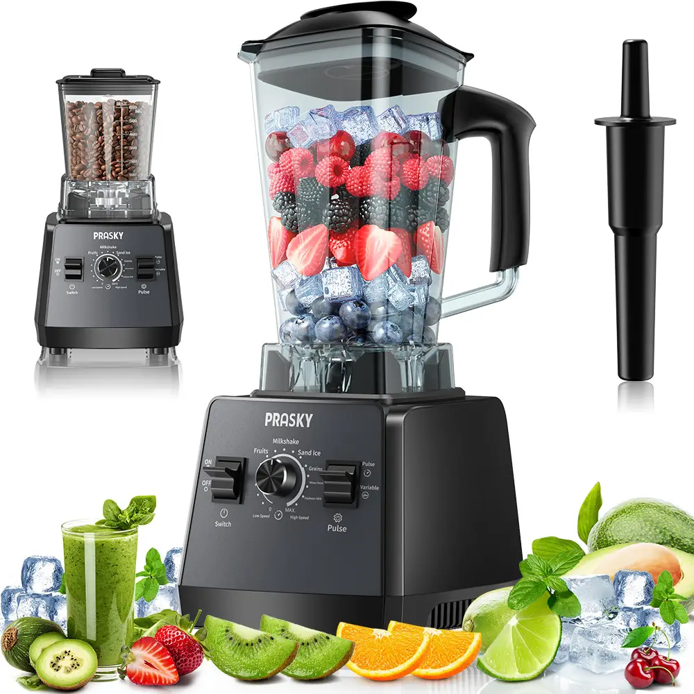 PRASKY Professional Blender, Kitchen for Blender 680z BPA-Free 2 Containers Countertop Blenders Ice Crushing & Max.2400/1000Watts Blender and Grinder
