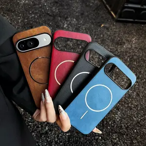 Leather Texture Magnetic Phone Case For Google Pixel 9/8/7/6 Pro | MagSafe Compatible, Premium PU Leather Back, Shockproof Soft Frame | Minimalist Business Protective Cover #YJGGPWCXBLACK
