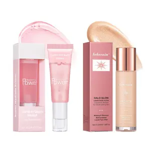 Makeup Primer & Prismatic Glow Highlighter Set (2 Counts/set), Long Lasting Soft Makeup Primer, Moisturizing Liquid Highlighter Stick, Cosmetic Set for Girls and Women, Luminizer Set