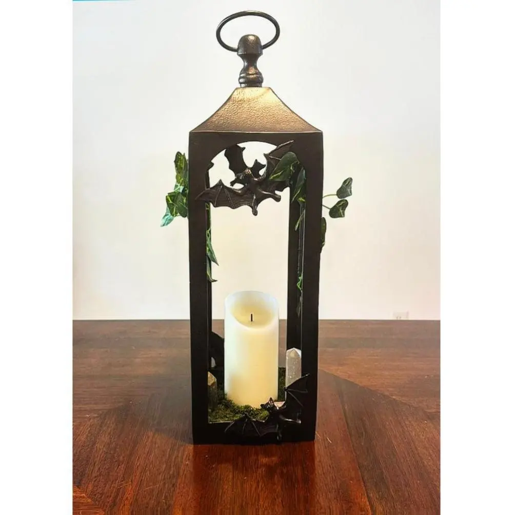Eco Goth Indoor Lantern With Crystal Garden Featuring Bat And Ivy Accents Gothic Home Decor