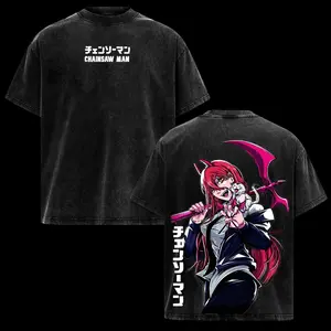 Power Chainsaw Man Washed Anime Tee - Manga Shirt with Fiend Transformation Graphic, Heavyweight Oversized Streetwear T-Shirt, Perfect Gift for Anime Fans