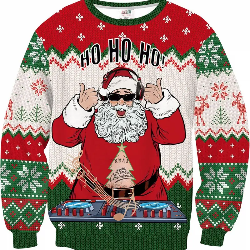 Ugly Christmas Sweater Men: Funny Snowflake Santa Hilarious Xmas Claus Soft Pullover Long Sleeve