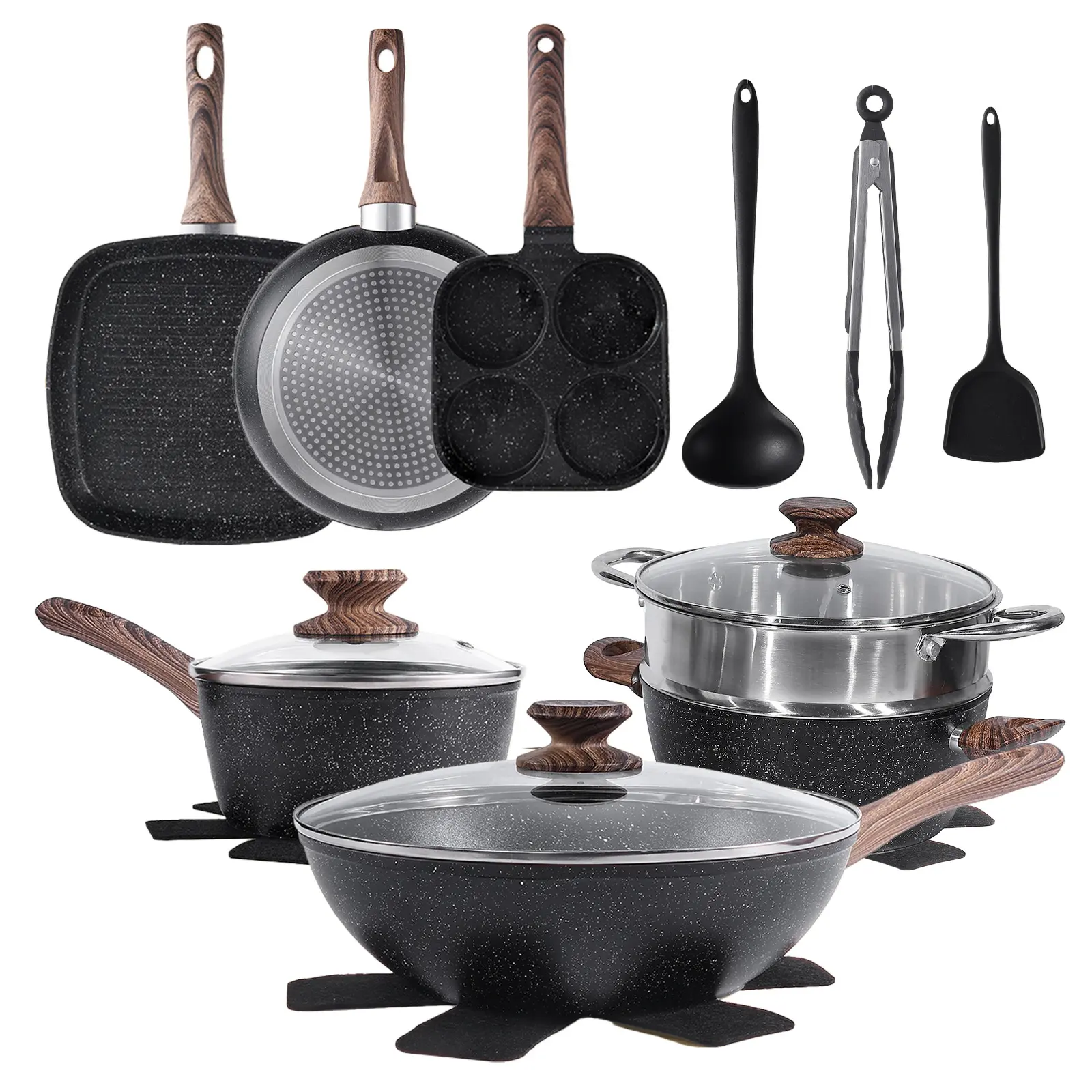 17-Piece Nonstick Cookware Set - Non-Toxic Coating, Stay-Cool Handles, Pot Sets for Kitchen Cooking, Kitchen Cooking Set