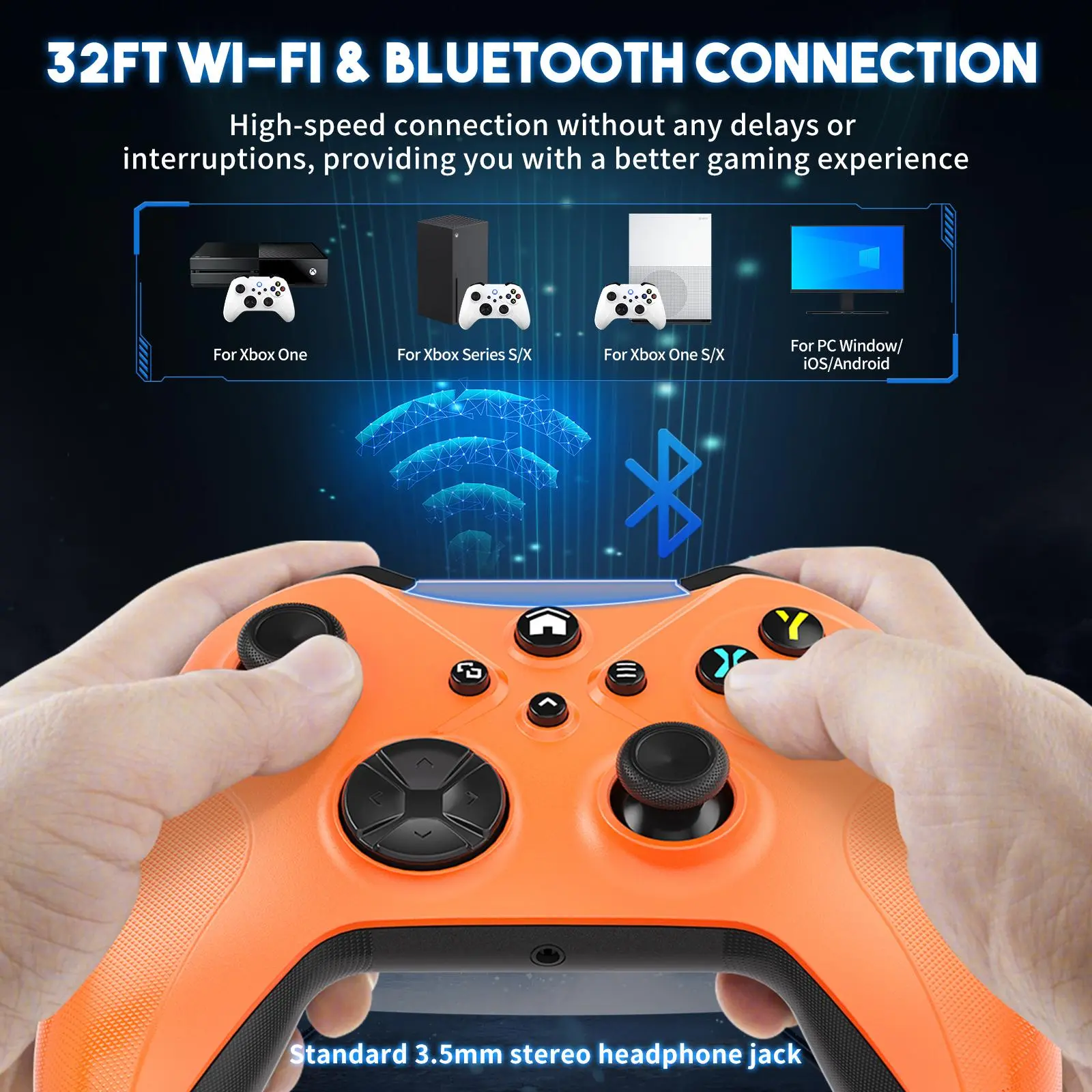Xbox One Wireless Controller Pro, Multi-Platform Gamepad for Xbox One/PC/Android/iOS  with Turbo, Macro & Dual Vibration, Bluetooth/USB-C/WiFi Connectivity