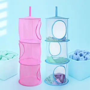 No-Hole Hanging Mesh Storage Baskets, Multi-Layer Over-Door Organizer for Toys & Clothes, Breathable Foldable Bin for Bathroom Dorm, Visible Collapsible Cylindrical Shelves, Laundry Room Organiser