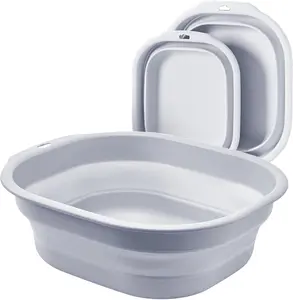 2 Pack Collapsible Wash Basin Set, Foldable Dish Tub, Small Medium Portable Sink for Kitchen, Camping, RV, Baby Bottles, Laundry, Plastic Washbasin -Gray Bellglee