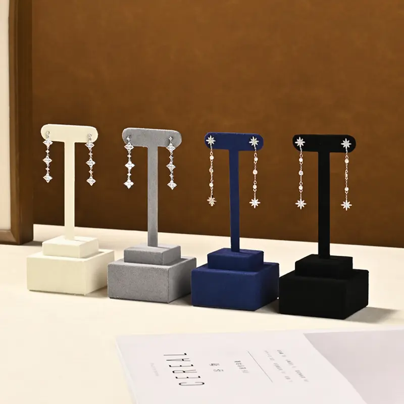 Oirlv T-Bar Earring Display Stand, Minimalist Microfiber Jewelry Organizer Holder for Dangle Earrings, Studs & Drops, Soft Velvet Touch Desktop Vanity Storage for Home, Retail Store and Craft Shows