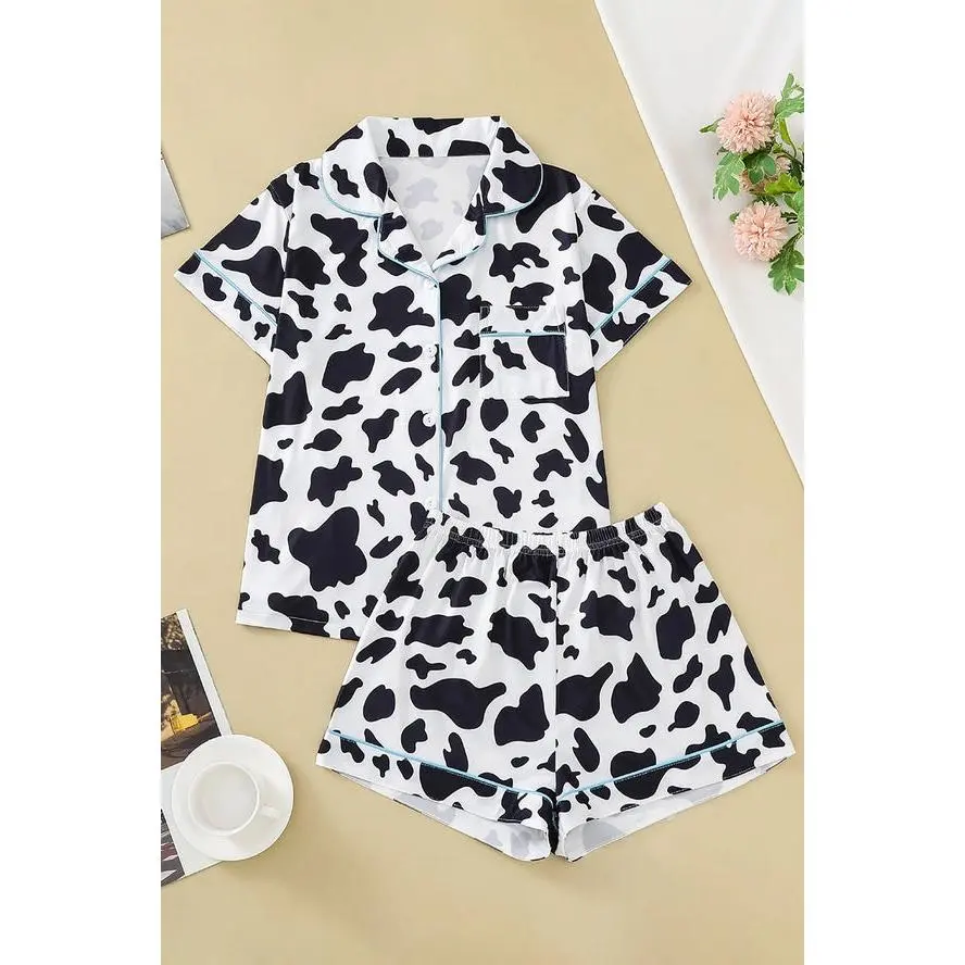 Cow Print Button-Up Pajama Set