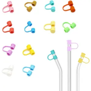 (12 Packs) Suit for 6-7mm Straw Cover Silicone Caps Simple 7MM Colorful Straw Plug Topper Dust Proof Tips