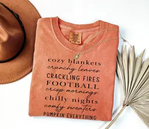 Comfort Colors Cozy Blankets Crunchy Leaves Crackling Fires Football Shirt – Fall List Shirt – Women’s Halloween Shirt – Thanksgiving Gifts – Autumn Shirt
