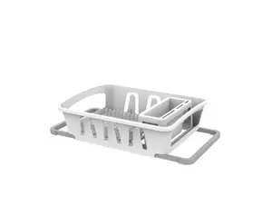 Expandable Kitchen Dish Drying Rack with Utensil Holder, Countertop Dish Drainer Rack for Plates, Cups and Kitchen Sink Organization, White
