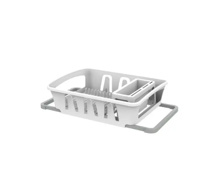 Plastic Expandable Kitchen Dish Drying Rack with Utensil Holder, Countertop Organiser for Plates, Cups, and Kitchen Sink Organization