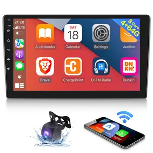 [4G+64G] 10.1'' Android 13 Double Din Car Stereo, with Wireless CarPlay Android Auto, Touch Screen Radio with DSP/IPS/WiFi/SWC+AHD Backup Camera+MIC