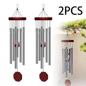 2 Pack Memorial Wind Chimes for Outside 6-tube Metal Red Solid Wood Wind Chime Elegant Sympathy Wind-Chime Beauty & Personal Care