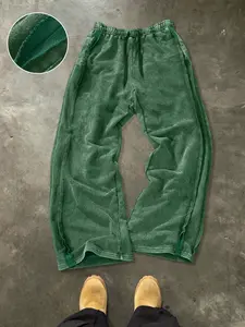 American Vintage Washed Wide Leg Pants, Unisex Trendy Loose Straight Casual Trousers, Side Patch Design, Soft Comfortable Fit