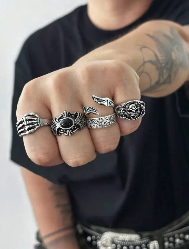 5PCS Punk Skull Eye Ring Set for Men – Vintage Gothic Style Rings, Casual Everyday Wear Accessories, Streetwear Fashion Jewellery